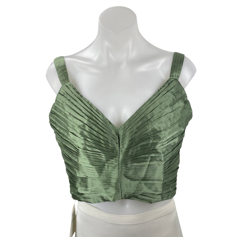 NEW Abercrombie & Fitch Green Silk Satin Pintucked Sleeveless V Neck Crop Top L
